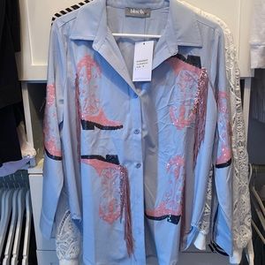 Blue b cowboy country Nashville boot shirt small